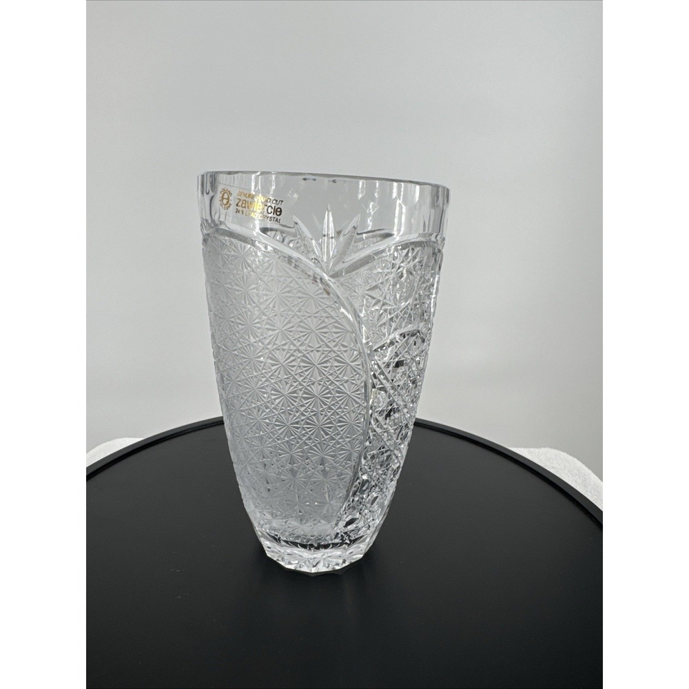 Vtg Zawiercie 8.5" Hand Cut 24% Lead Crystal Vase Poland‎ Laurencie Signed